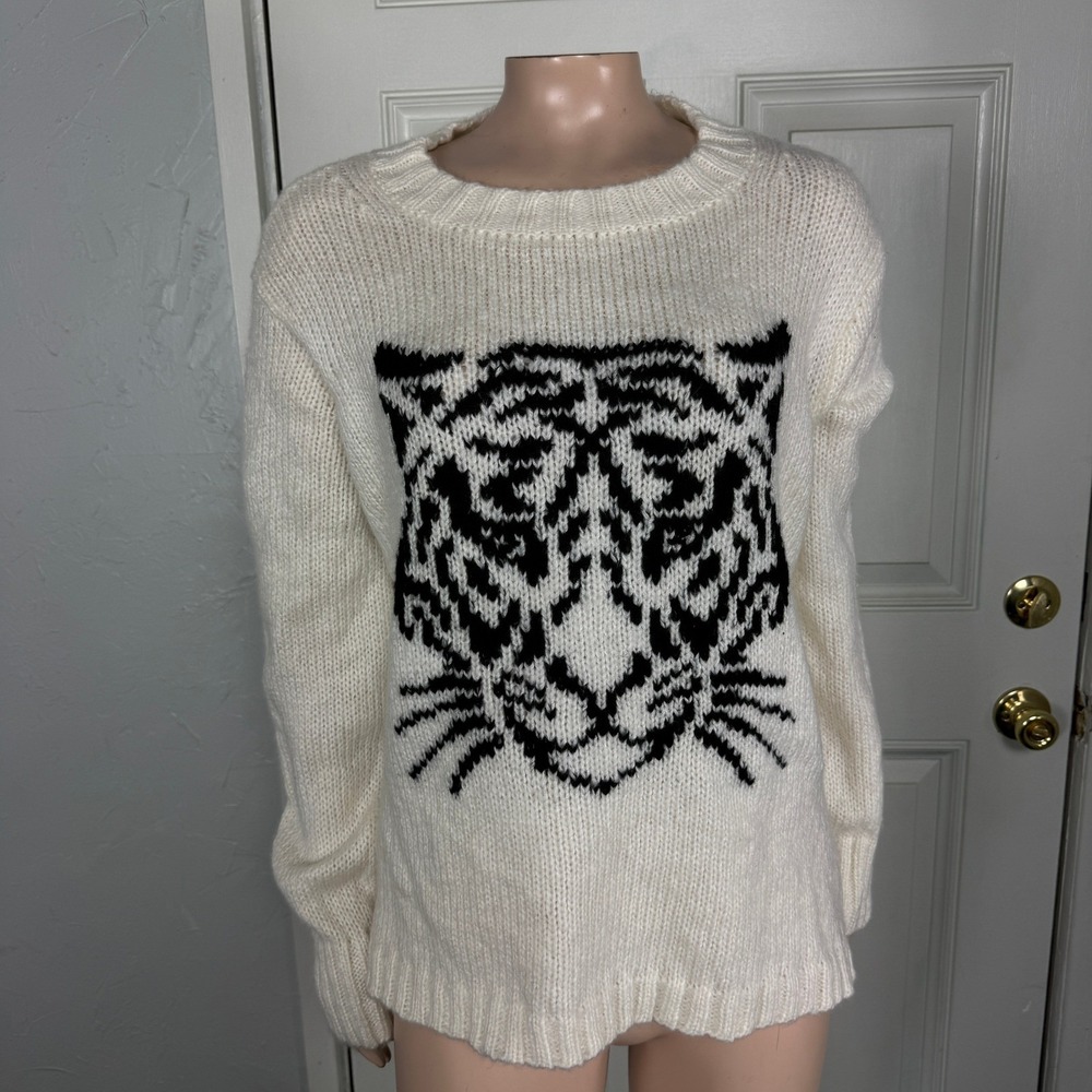 Wooden Ships Women's Sweater S/M Tiger Pullover Mohair Wool Crew neck L/S I3-15